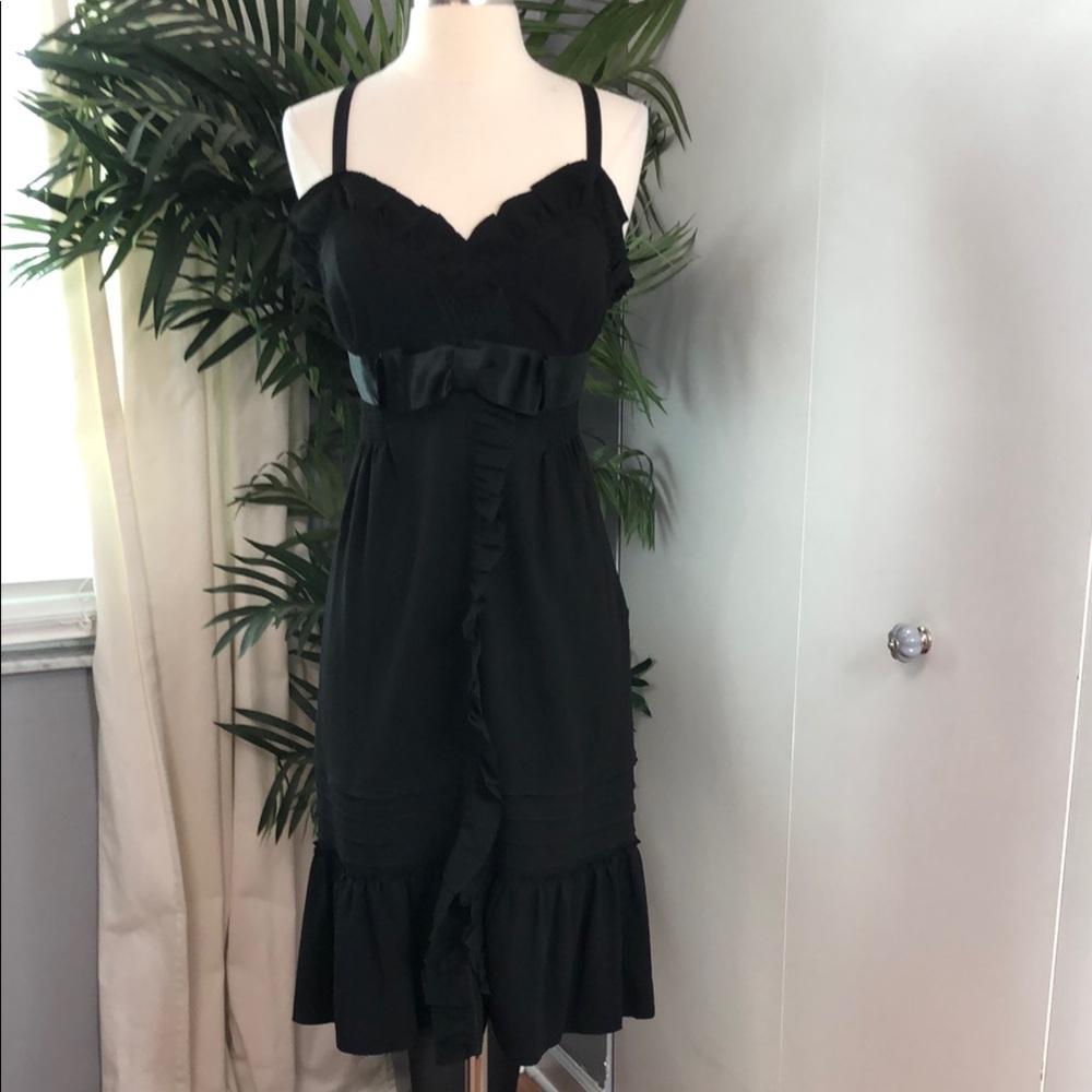 Prada Black Ruffled Sweetheart Midi Dress